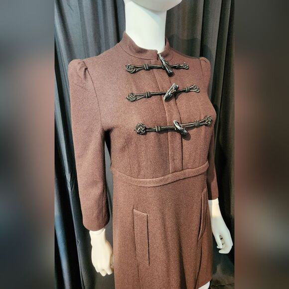 Marc Jacob's Vintage Brown wool Toggle Dress Coat with Standing collar - Picture 5 of 16